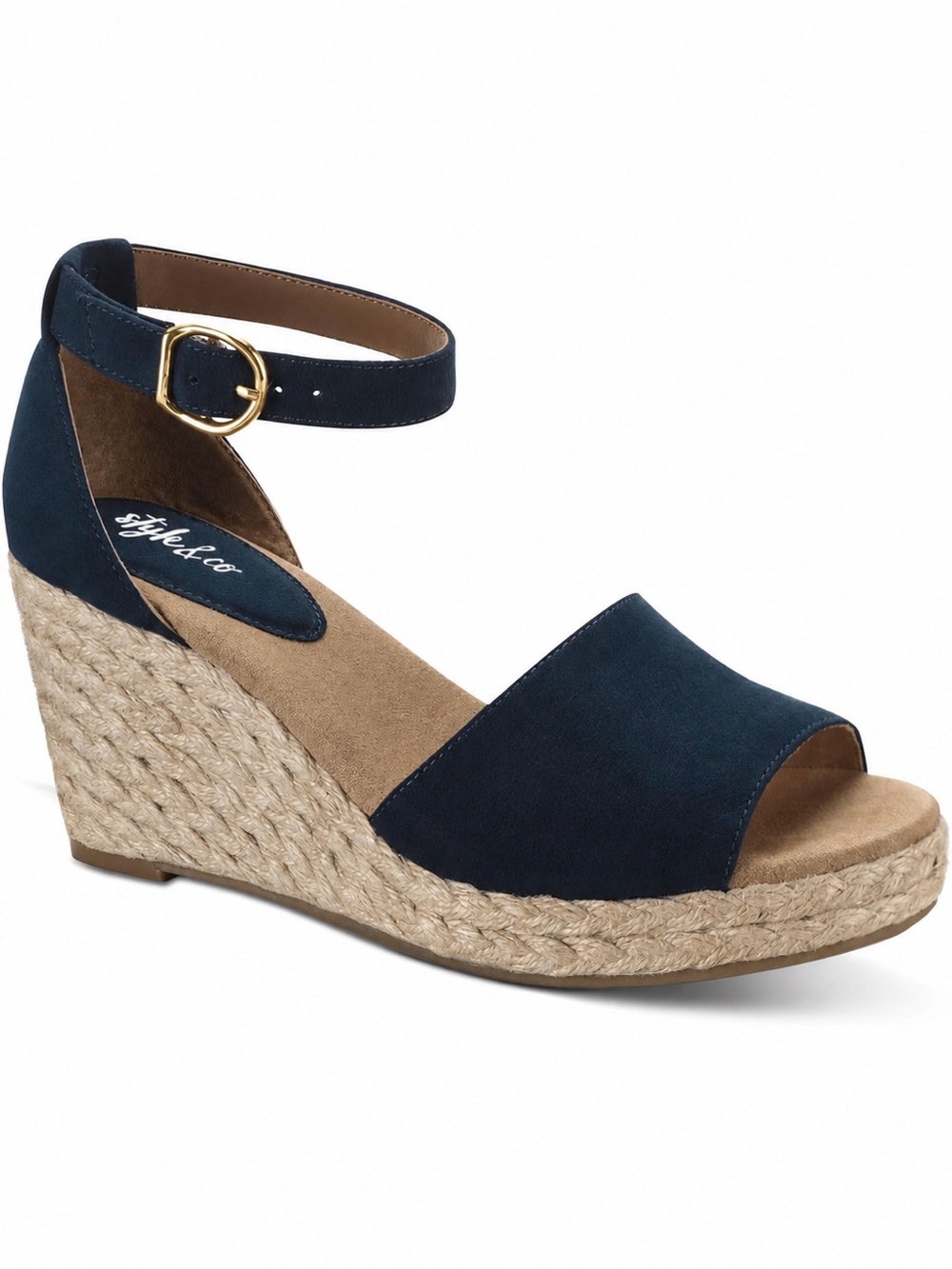 Style & Co Navy Espadrille Wedge Sandals Ankle Strap Size 7 New